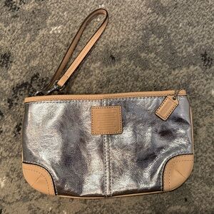 Coach Metallic Silver and Tan Wristlet